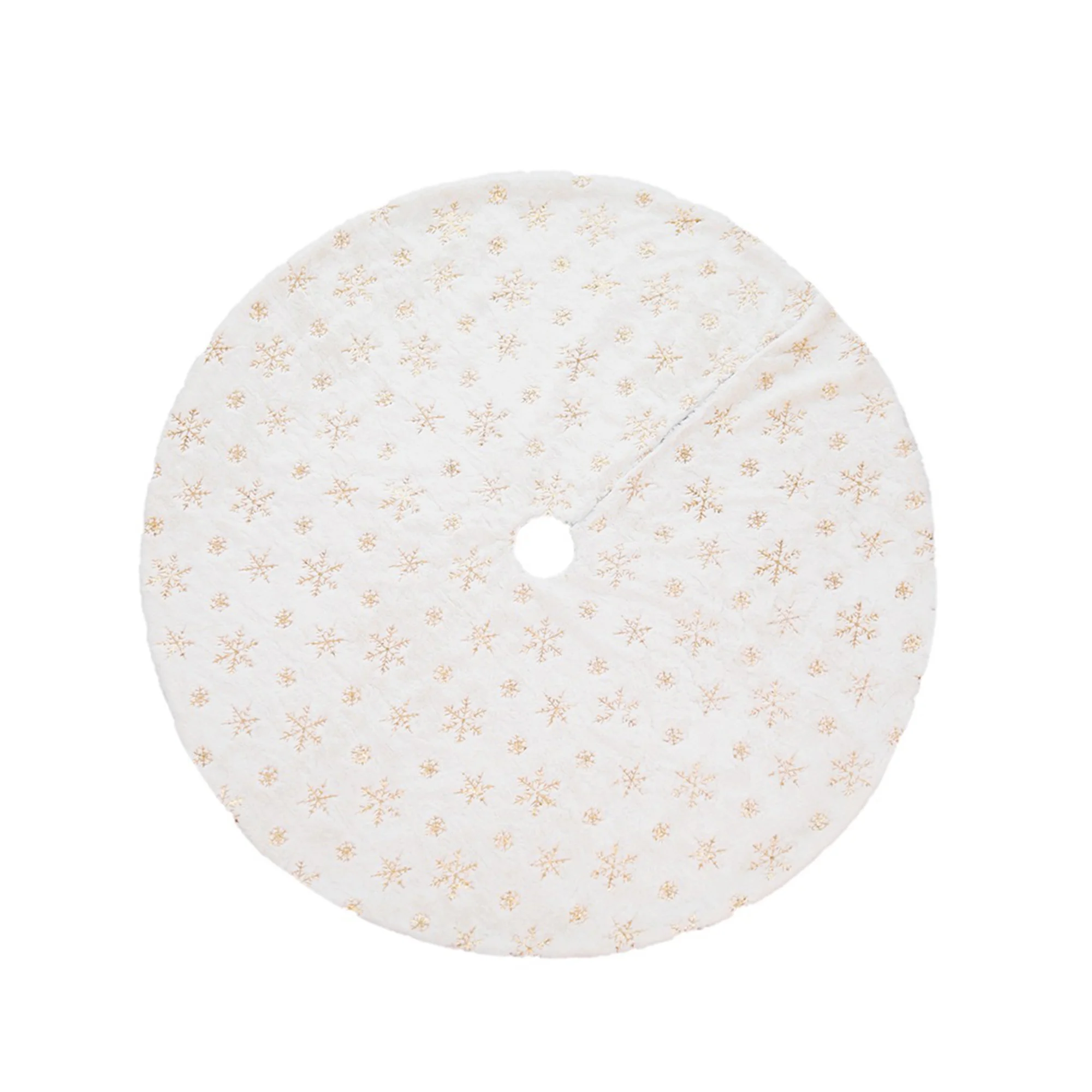 

Snowflake Christmas Tree Skirt, Large Snowy White Faux Fur Tree Skirt with Snowy Pattern for Christmas Decorations (Gold,