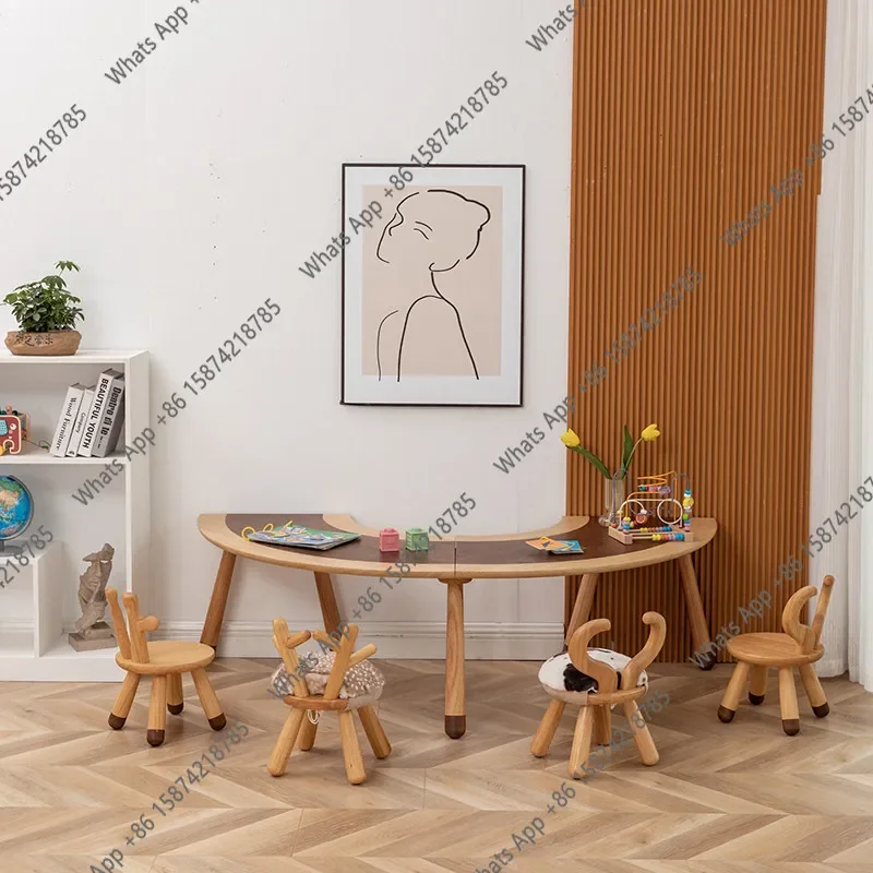 X-S Education Solid Wood Table Chair Set Combination Picture Book Library Handmade Toys Learning To Draw Games Writing Table
