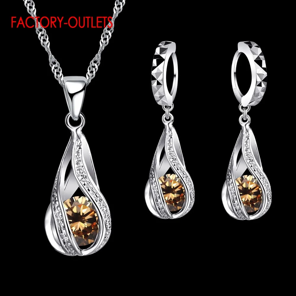 Genuine 925 Sterling Silver Bridal Jewelry Sets Romantic Style Round CZ Crystal Women Girls Engagement Anniversary Wholesale