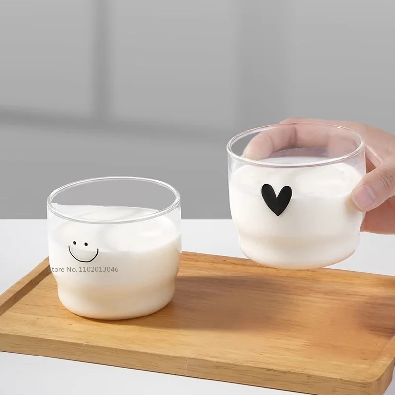 300ml Cute Love Letter Shape Glass Cup Household High Borosilicate Coffee Mug Ball Handle Milk Juice Yogurt Dessert Cup Creative