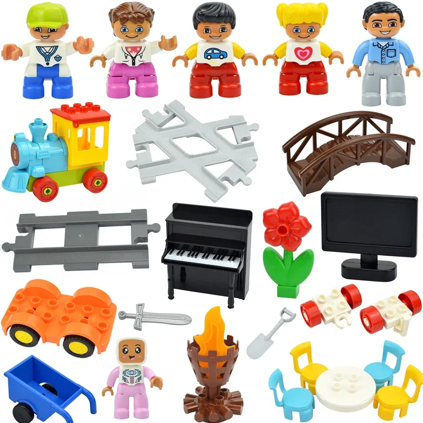 Big Size Building Block Figures Dolls Accessorie Train Car Track Large Brick Bridge Construction Kid Toy Compatible Duploes