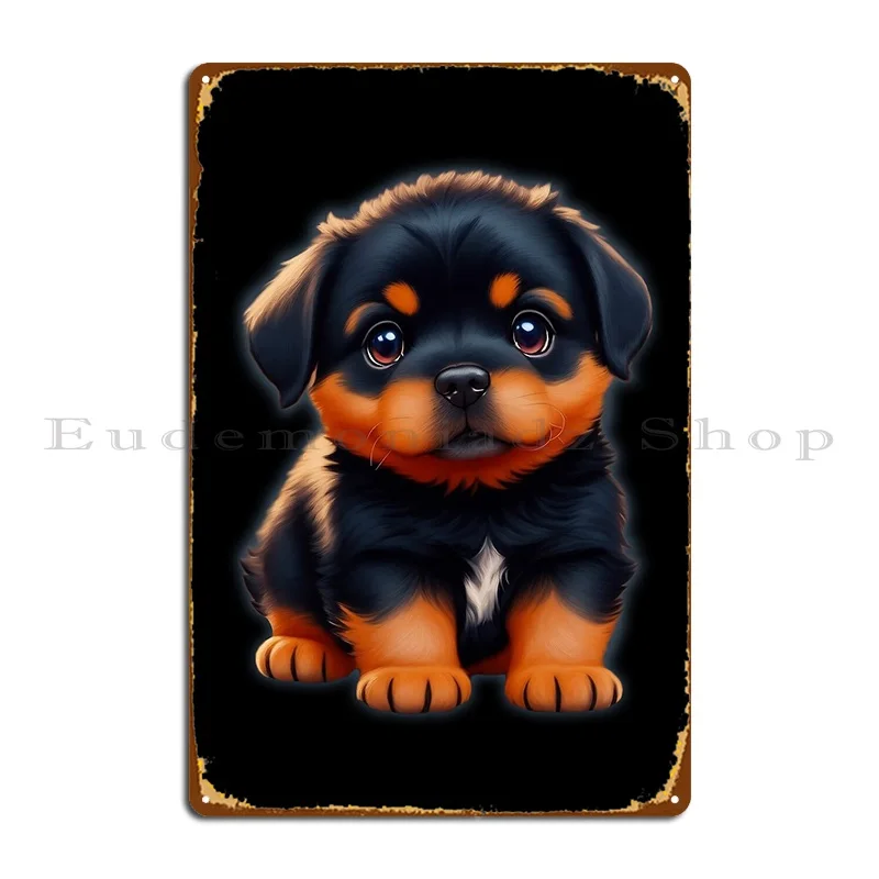 Cute Tiny Hyperrealistic Rottweiler Metal Plaque Poster Club Cinema Designing Garage Funny Tin Sign Poster