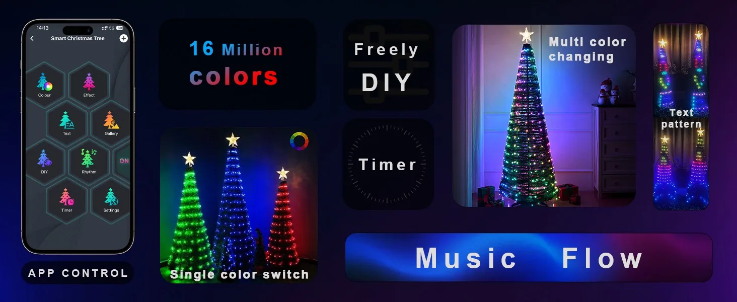 7FT 400LEDs Smart Christmas Tree Lights Fairy LED Lights with Star Topper DIY Color Changing App Remote for Christmas Tree Decor