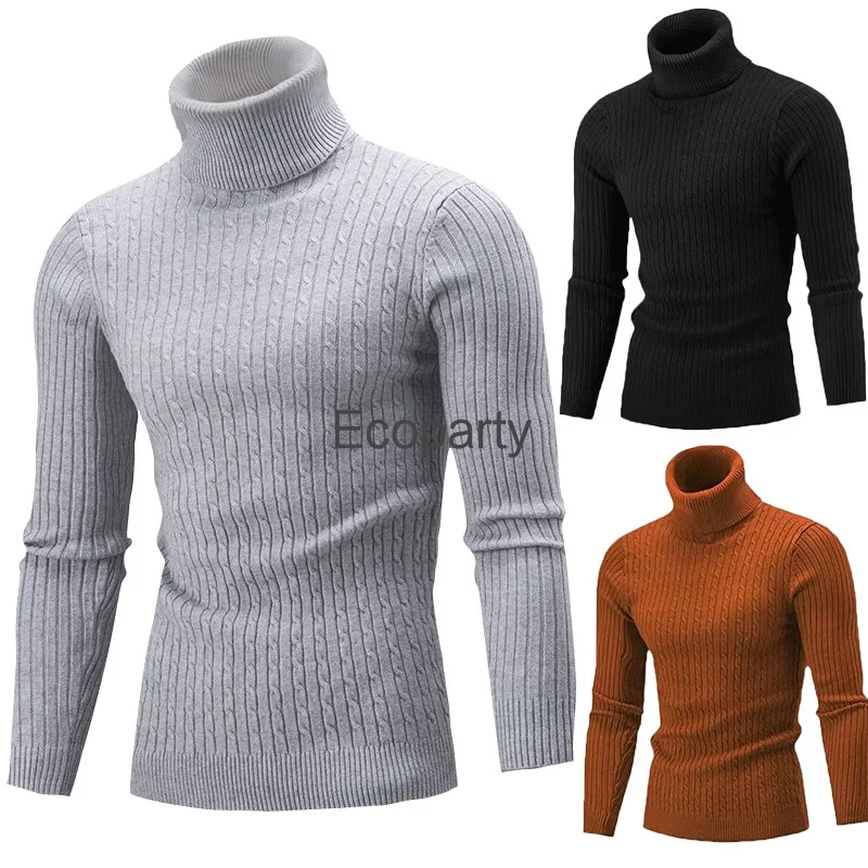 

New Autumn Winter Men's Turtleneck Sweater Fashion Black Knitting Pullovers Rollneck Knitted Warm Sweater Casual Bottoming Shirt