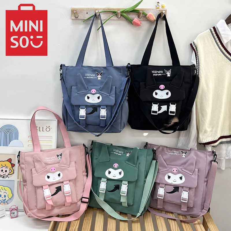 MINISO Kuromi Casual Tote Bag with Large Capacity Cute Printed Fashion Handbag for Women's Versatile Shoulder Crossbody Bag