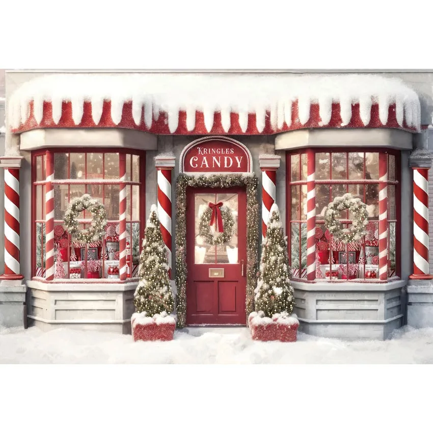 Avezano Photography Background Kringles Candy Hoilday Store Christmas Room Street Snow Showcase Gift Portrait Photo Backdrop
