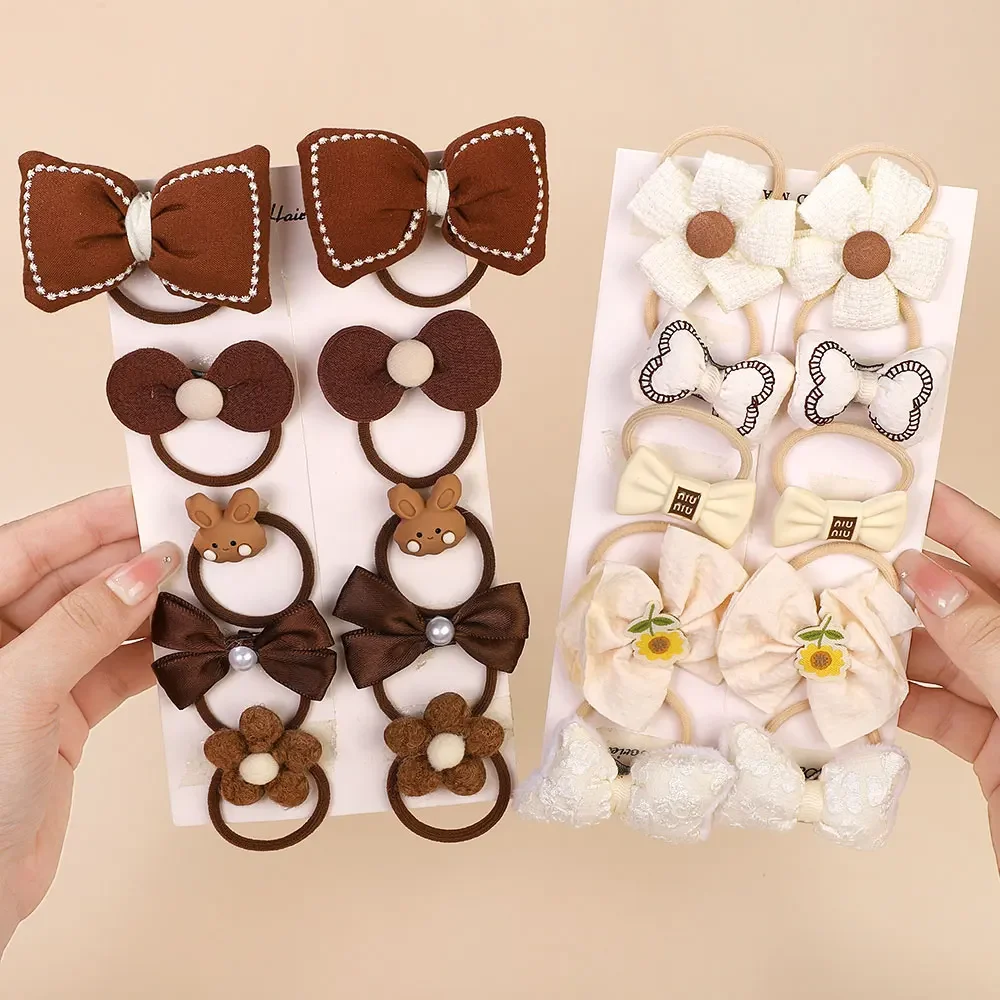 10 Stks/set Meisje Haarband Strik Haar Stropdassen Mooie Cartoon Bloem Paardenstaart Houder Kinderen Scrunchies Rubber Kids Haaraccessoires