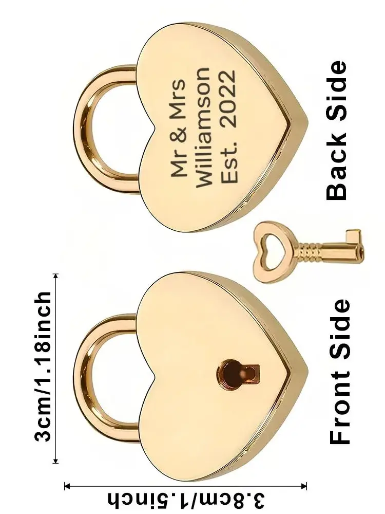 1PC Romantisch paar liefde Aangepaste naam en datum Mini hartvormig slot Liefde hangslot Wish Lock Bruiloft ingetoetst hangsloten voor Annive - afbeelding 2