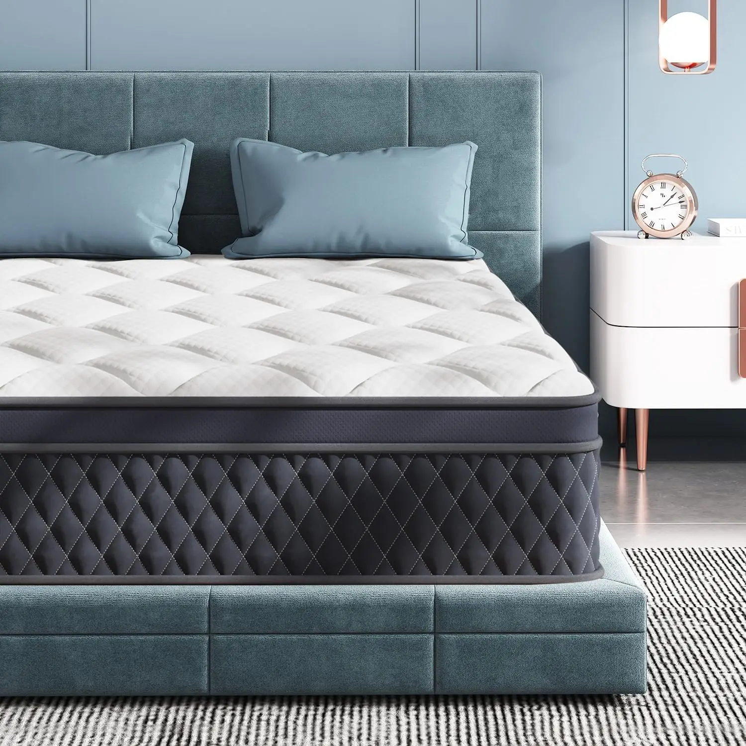 מזרנית זיכרון היברידית בקופסה בגודל 12 אינץ', הקלה ללחץ, קפיצים כיס לבידוד תנועה, תמיכה בינונית וחזקה, CertiPU