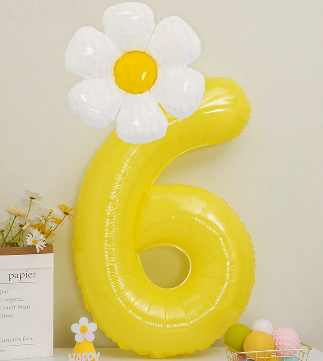 Weiße Gänseblümchen-Ballons Set Macaron Gelb/Rosa 40 Zoll Zahlenballon Geburtstagsfeier Jubiläumsdekoration Foto-Requisiten – Detail 7