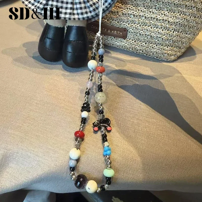 Pretty Kitty Beaded Mobile Phone Lanyard, Keyring Pendants, Girly Backpack Hanging, Bag Decor Chain Gifts