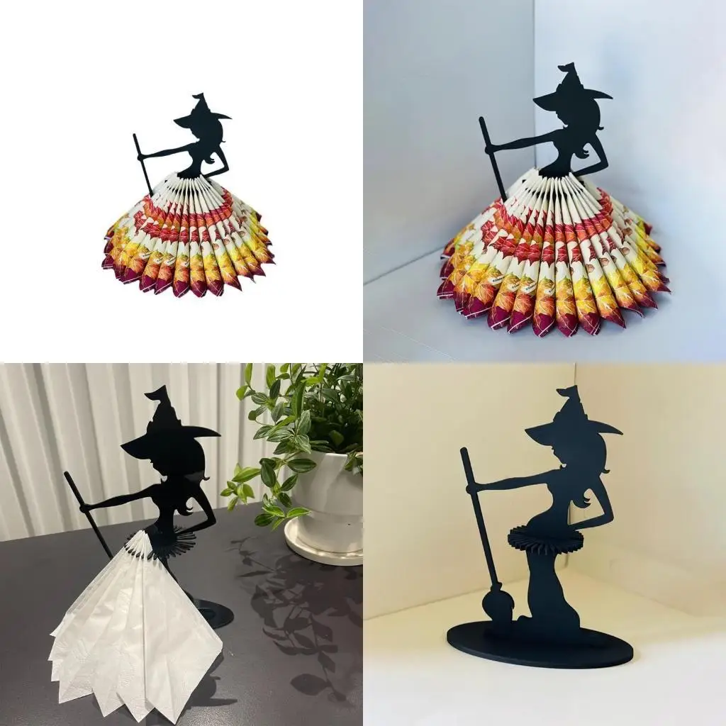

E8BD Halloween Witch Statue Napkin Holder Tissue Dispenser Ornament for Gathering Home Office Dining Room Wedding Desk Decor