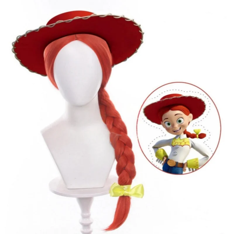 Toy Animation Story 5 Jessie Cosplay Wigs Braid Styled Long Synthetic Hair Heat Resistance Fiber Wig Jessie Headwear + Wig Cap