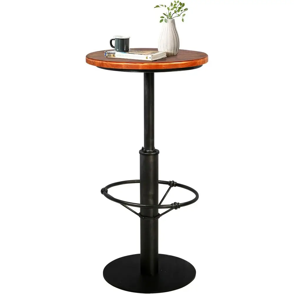 

42inch Industrial Style armhouse Bar Table, Round Wooden Top, Matte Black Metal Base