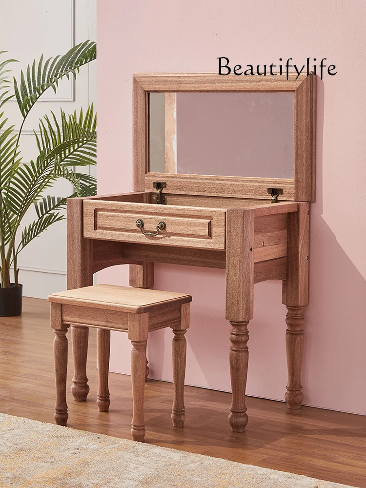 American all-solid wood flip dresser desk integrated sandalwood simple bedside table makeup table