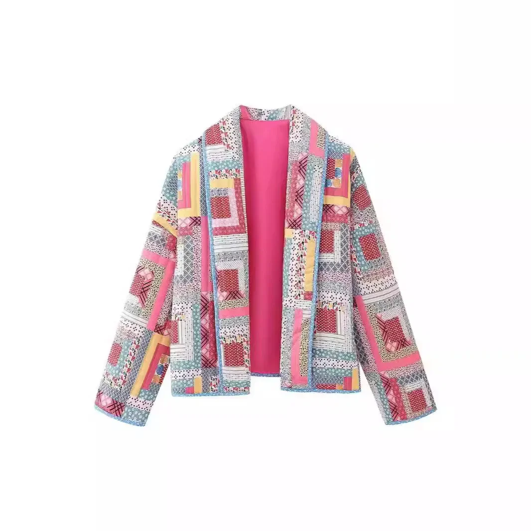 2024 New Women's Fashion Geometric Pattern Printed Cotton Jacket Cross-Border Fast Selling European And American Style ZR In-Sto