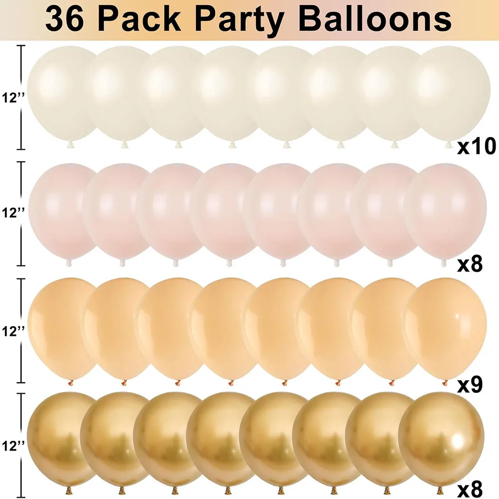 Baisha Gold Balloon Set, 12inch (approx 30.5cm )double Filled Blush Beige Boho Party Balloon with Metallic Chrome Gold Unisex Cream Nude Latex