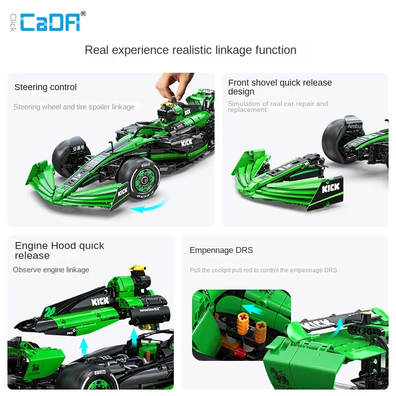 Cada Sauber F1 Team C44 Formula-1 Racing Car Building Blocks Set - Number 24 Sports Car City KICK Bricks Toy Gift for Fans view 2