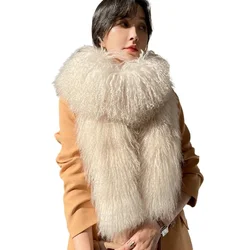 2023 Women Winter Real Mongolia Fur Scarf Thick Female Fashion Warm Long Genuine Tibet Fur Scarves Fluffy Luxury Scarfs