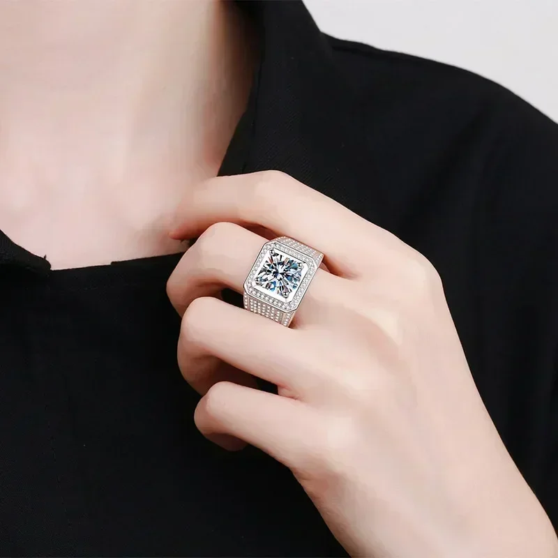 Elegant Store Mens White Gold 18K Moissanite Rings, 2/5 Carat Certificate Luxury Ring for Boyfriend Lover Wedding Band Gift