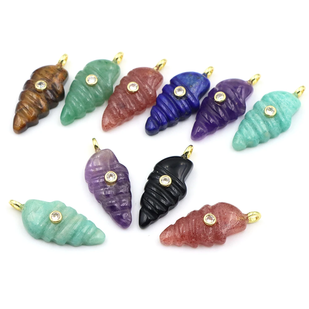 25mm Natural Stone Healing Crystal Conch Pendant Snail Shell Charm for DIY Necklace Jewelry Making Collectible Craft Accessories