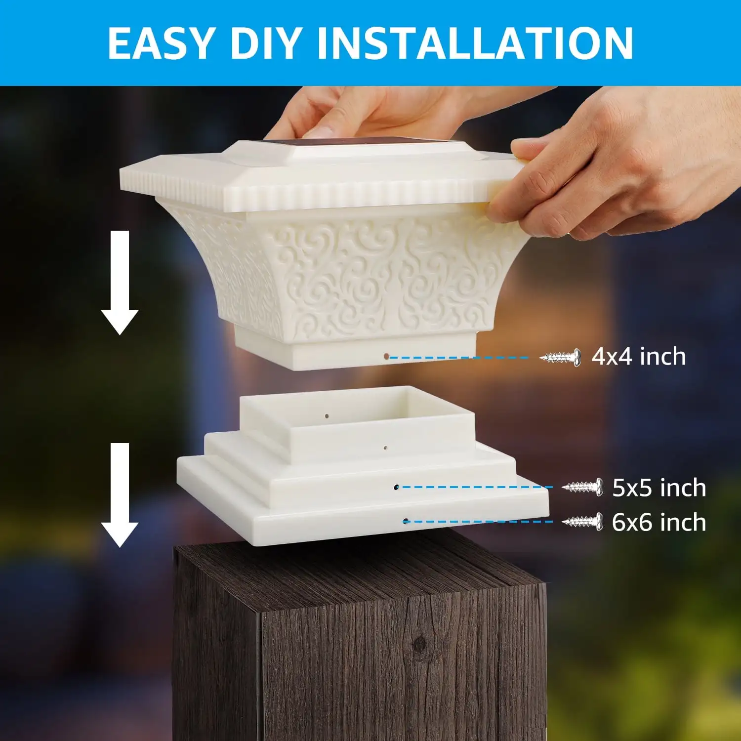 4個パック ソーラーポストライト 屋外用、LEDデッキフェンスキャップライト 4x4 5x5 6x6ポスト用 パティオガーデン装飾 暖かい照明