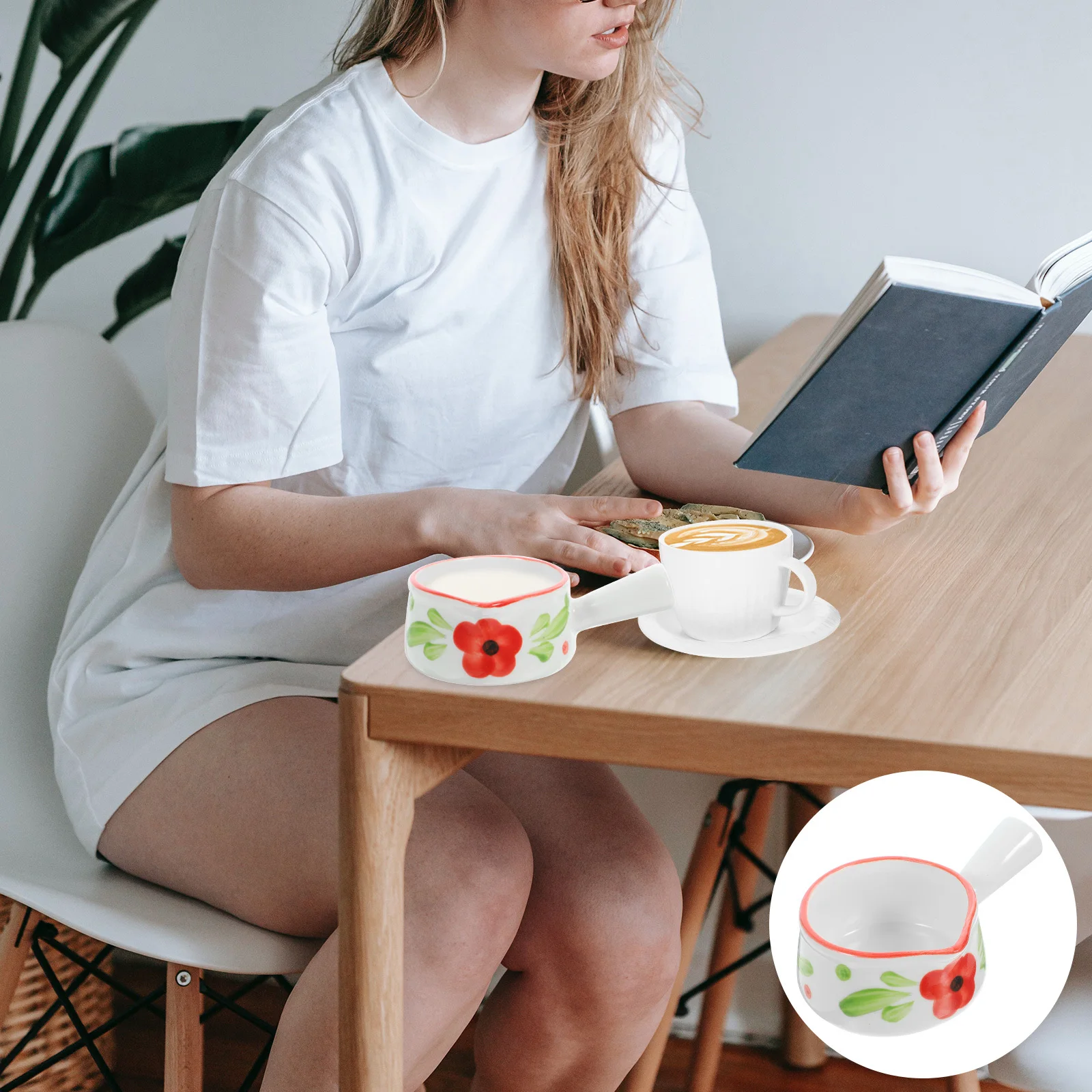 

Ceramic Milk Pot with Handle Small Size Easy to Clean Smooth Finish for Cafe Restaurant Home Use Kitchen Sauce Dish Seasoning