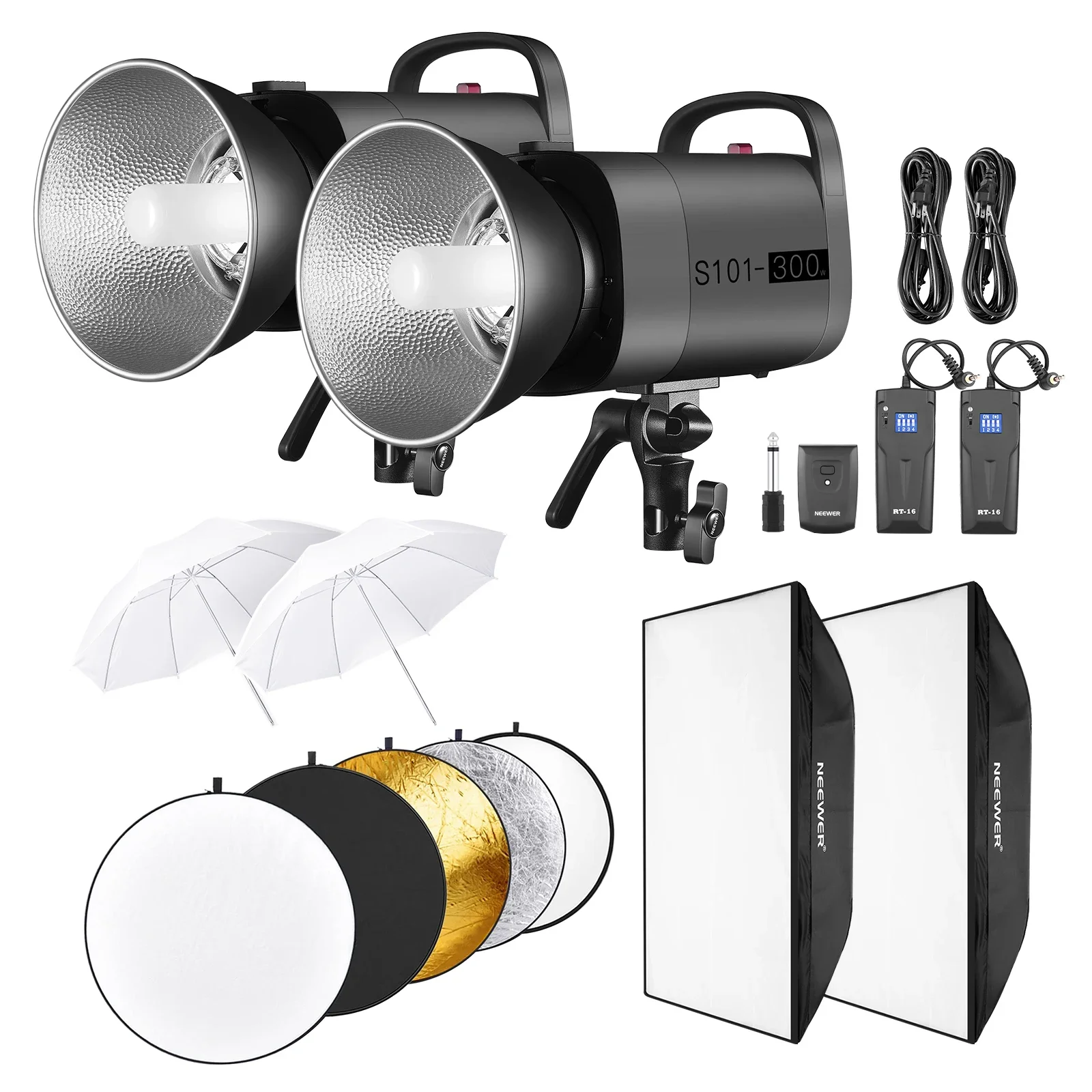 Kit de Flash de Estudio Fotográfico NEEWER de 600W: 2x S101-300W 5600K Monolight GN58 Mejorados con Montura Bowens, 2x Softbox