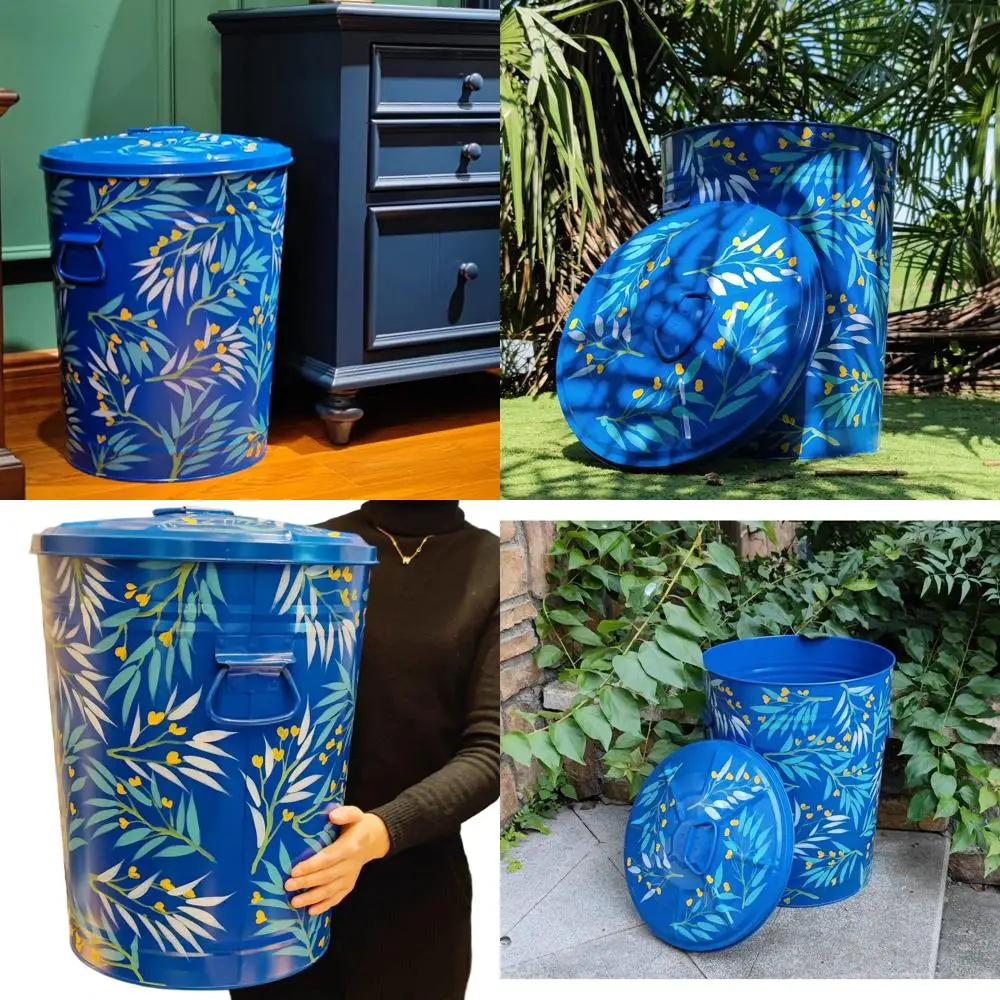 

Decorative 10-Gallon Metal Trash Can with Lid for Kitchen, Living Room, and Outdoor Spaces