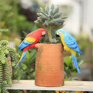 Pastoral parrot ornament garden yard potted plant ornament animal resin handicraft pot hanging