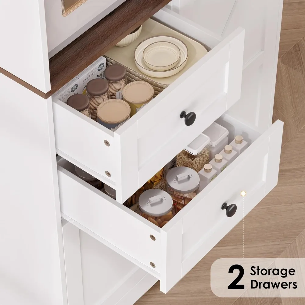 خزانة بار القهوة بطول 75 بوصة مع خزانة، وخزانة تخزين مخزن المطبخ مع باب الحظيرة ودرجين، ورف النبيذ والنظارات، #4