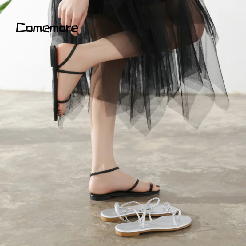 Comemore 2023 New Fashion Women Sandals Fashion Flat Sandal Low Heel Shoes Summer Footwear Flip-flop Women\'s Comfortable Sandals