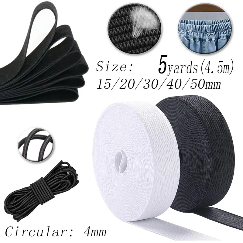 5 Yards 15 mm/20 mm/30 mm/40 mm/50 mm weiß schwarz Nylon höchste elastische Bänder Kleidungsstück Hosen Nähzubehör