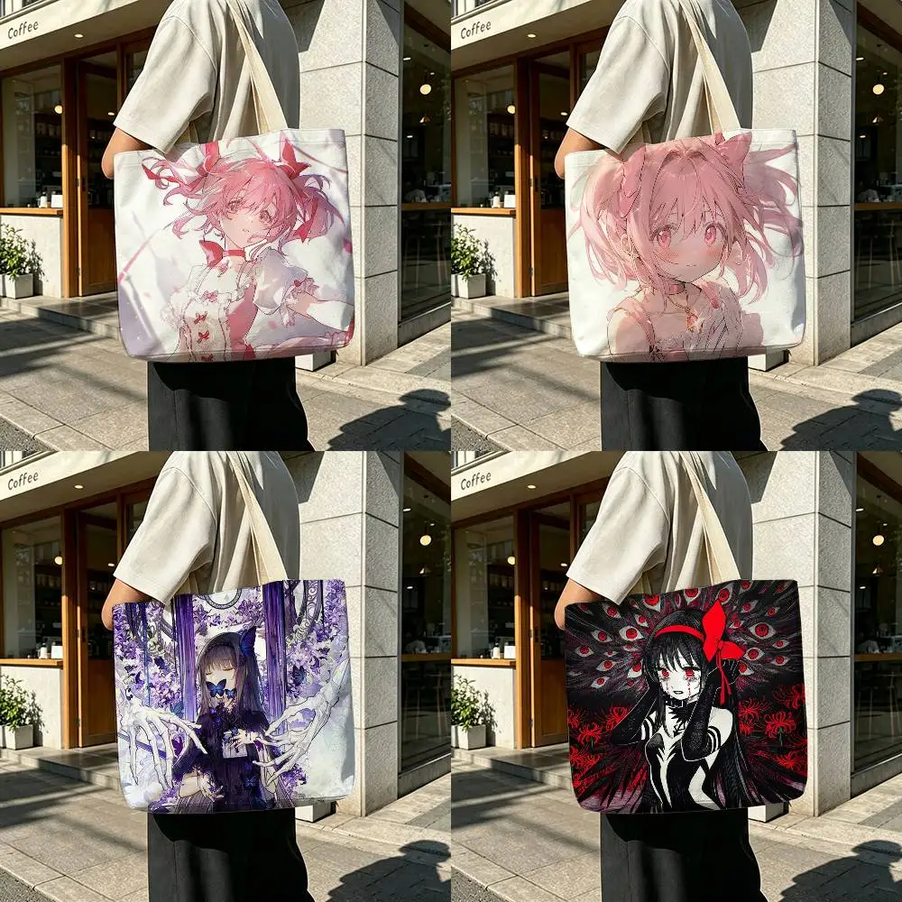 Puella Magi Madoka Magica Classic Anime Character Reusable Foldable Canvas Tote Bag for Shopping and Daily Use