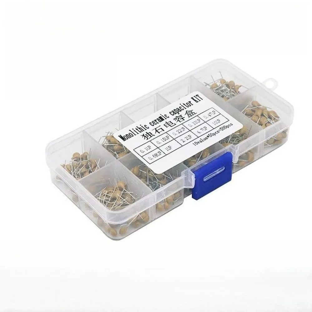 

500Pcs 10 Values Monolithic Ceramic Capacitor Kit 0 1uF to 10uF Assortment with Storage Box for Electronics DIY Projects and Cir