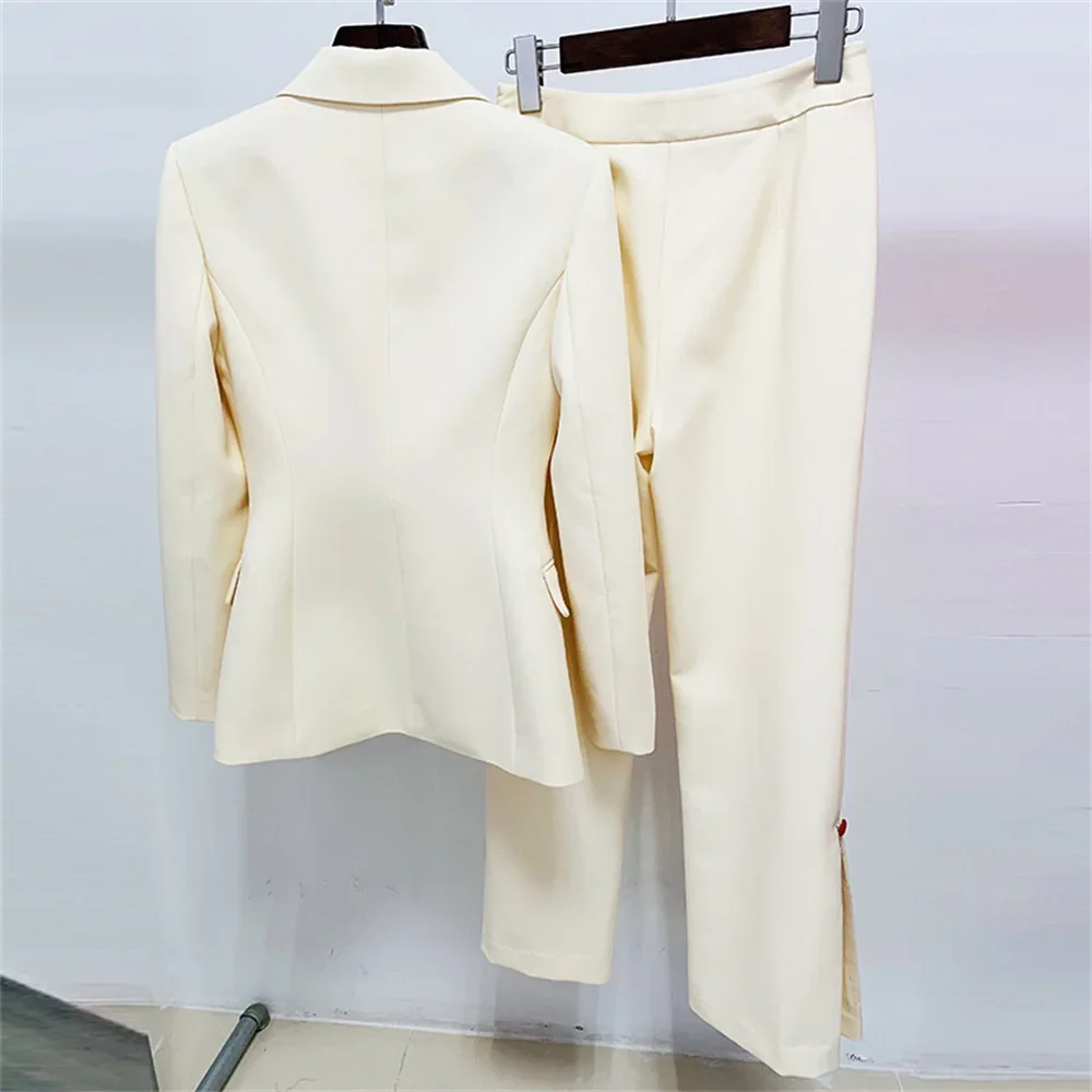 Set donna 2 pezzi Blazer pantaloni Beige monopetto personalizzato sartoria Blazer pantalone abiti moda ufficio signore vestito formale