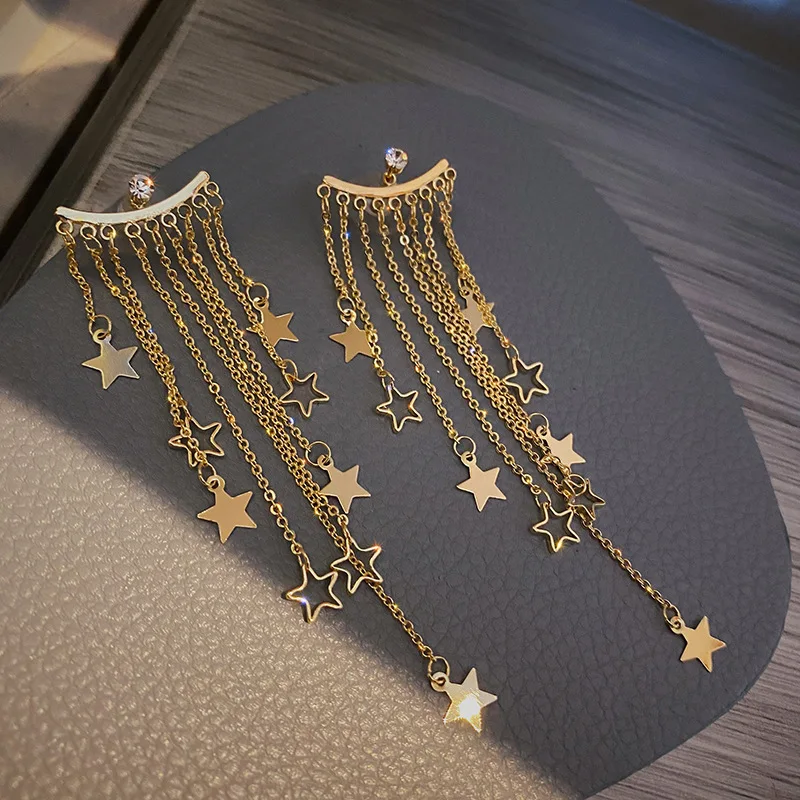 S925 Silver Needle Geometric Tassel Super Fairy Temperament Long Net Red High-end Design Earring Jewelry Women's Ear Clip Gift