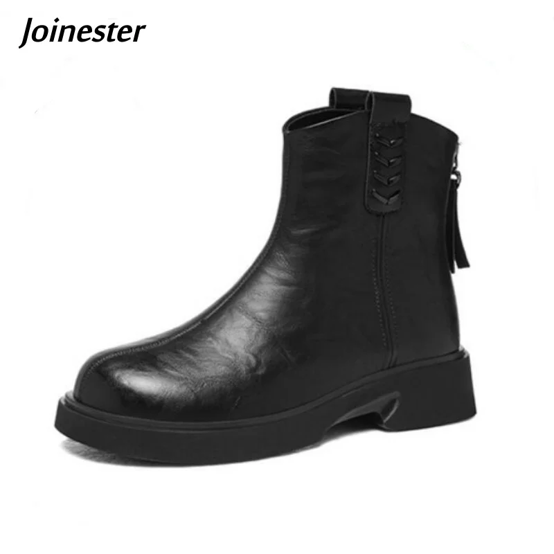 

Back Zip Ankle Boots for Women Pure Color Vintage Warm Plush Short Booties Lady Mid-Heeled Casual Autumn Winter Footwear