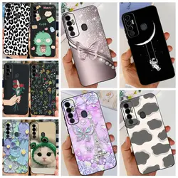 Fot Tecno Spark 7P Case Black Soft TPU Silicone Bumper For Tecno Spark 7 Pro Spark7 7T Back Cover Leopard Print Dinosaur Capas