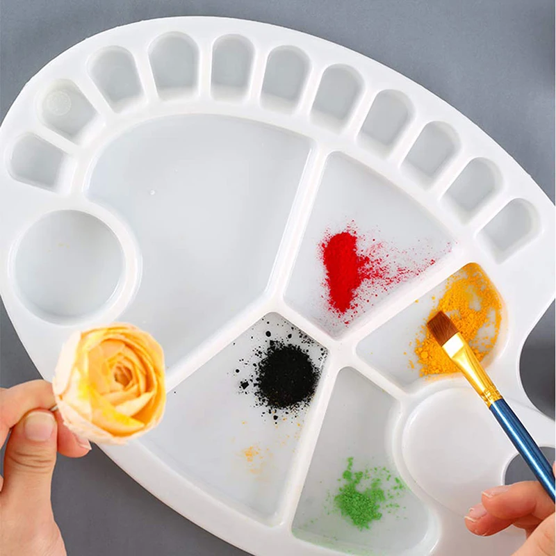 17Wells Plastic Paint Tray Palette Oval Shape Non-Stick Easy Clean Artist Paint Mixing Tray Palette for Kid Adult Artist Student