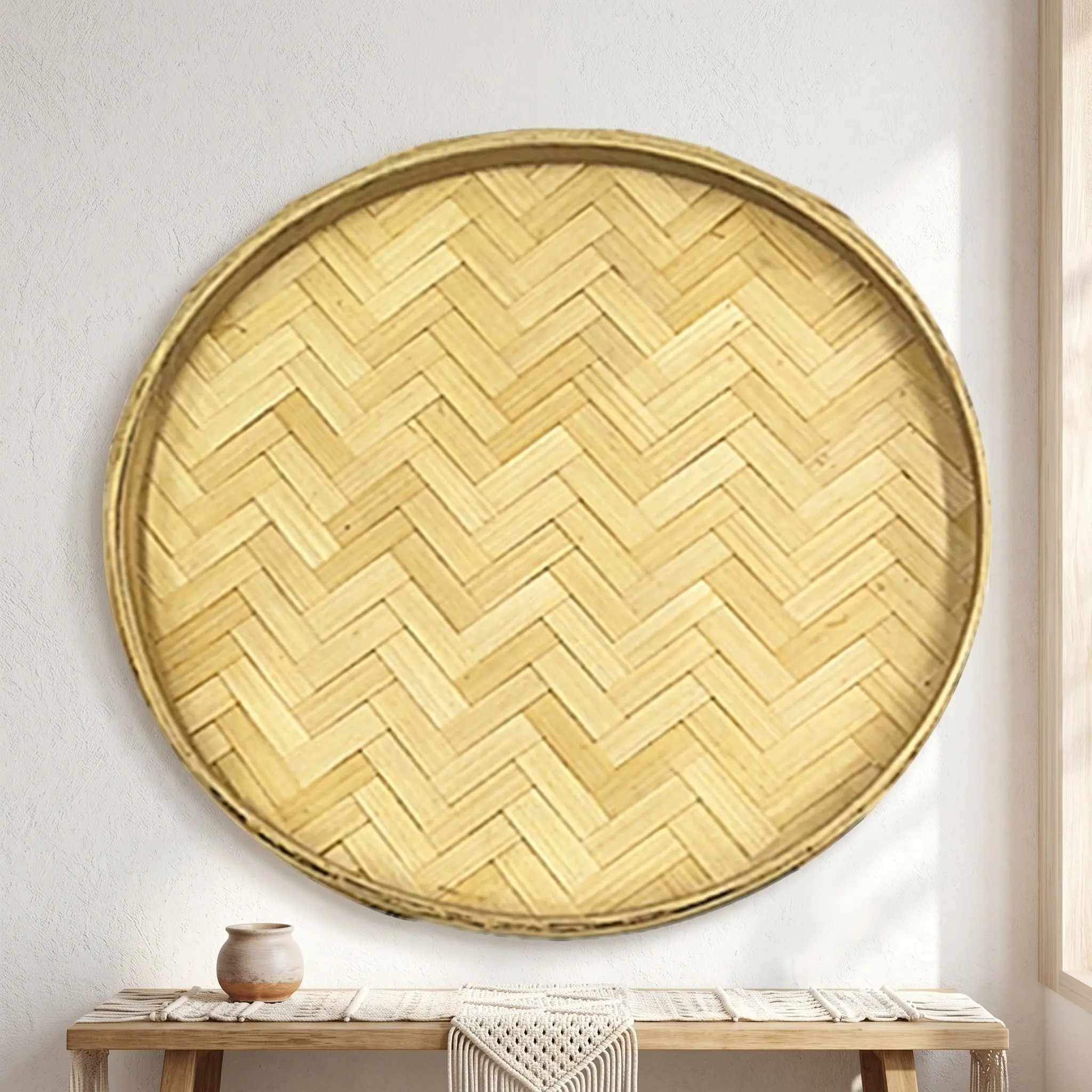 DIY Bamboo Art Painting Hanging Pendants Weaving Design Retro Creative Wall Decor Home Office Decoration Gift for DIY