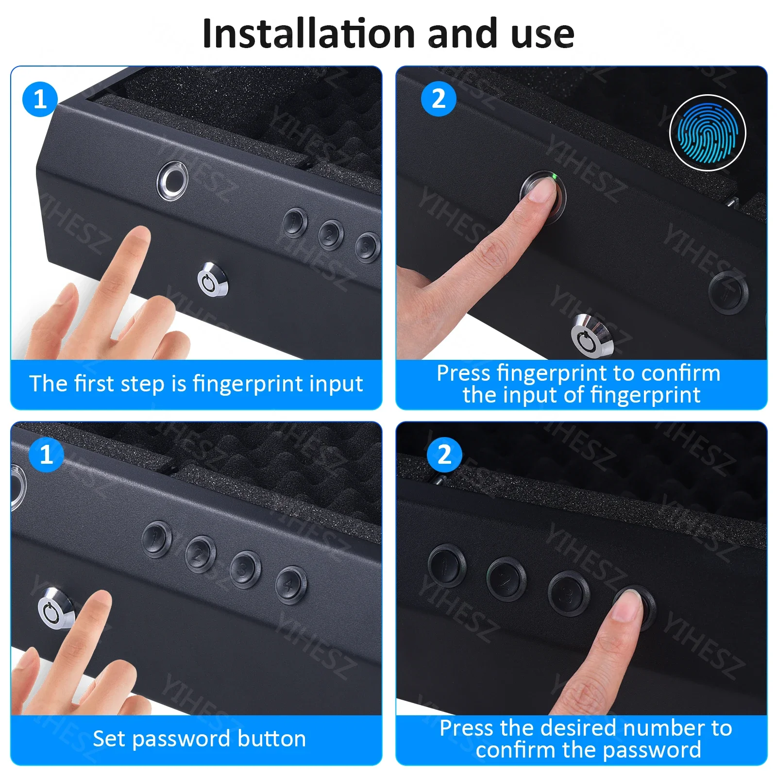 Caja de Seguridad Biométrica para pistola, caja de seguridad de acero sólido con huella dactilar, contraseña, llave, desbloqueo