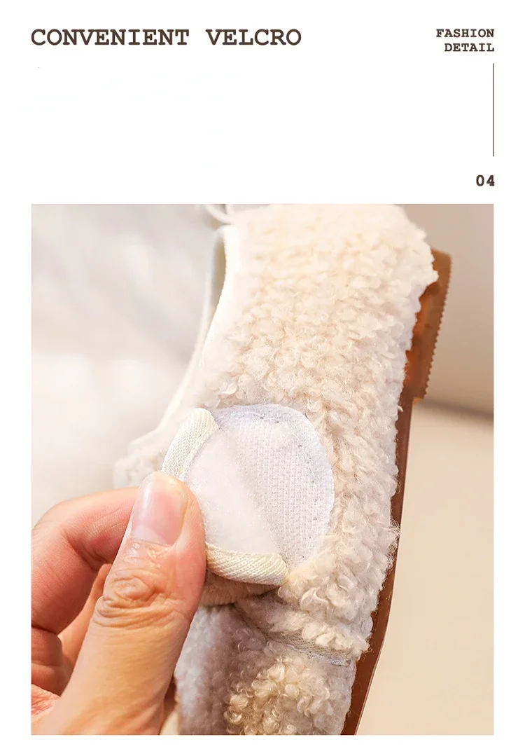 Baby Kids Winter Shoes Girls Shoe Plush Solid Color Classic Light Children Flat Shoes Toddler Hook-loop Anti-slip Keep Warm
