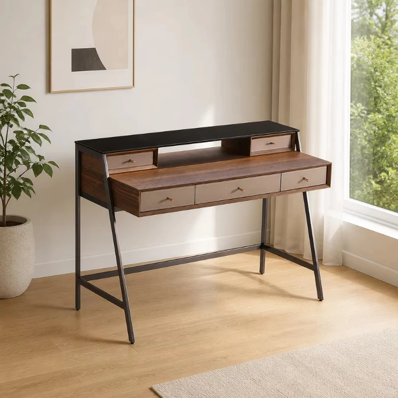 Nordic style eucalyptus veneer vanity vanity, modern gray glass countertop vanity, high-end bedroom furniture mirror available