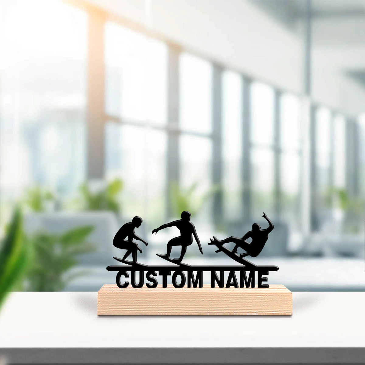 1pc Fashion Skateboard boy Custom Text Metal Statue Tin Ornament Metal Sculpture With Wood Base Art Crafts With Wood Base