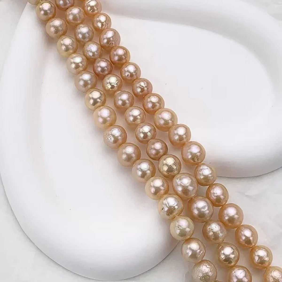 9-11mm6A+ Sparkling Natural Freshwater Round Barrel Leather Edison Pearl Rare Bead Jewelry MakeDIY Necklace Bracelet Accessories