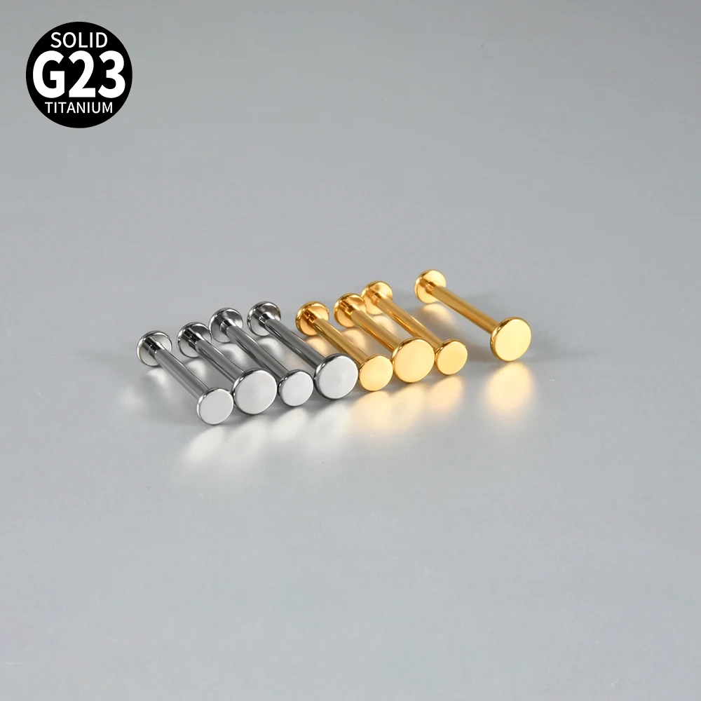 F-136 Titanium Alloy Round Flat Labret Tongue Barbell Stud
