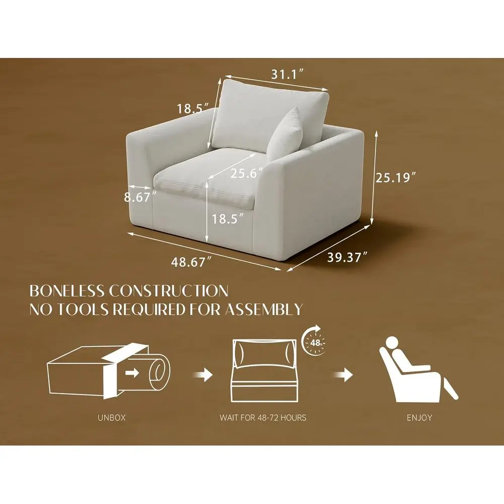 48.6 Kompaktowa sofa, przytulny fotel w stylu chmurki do salonu, idealny do sypialni i biur, wykończenie w ciepłym białym kolorze