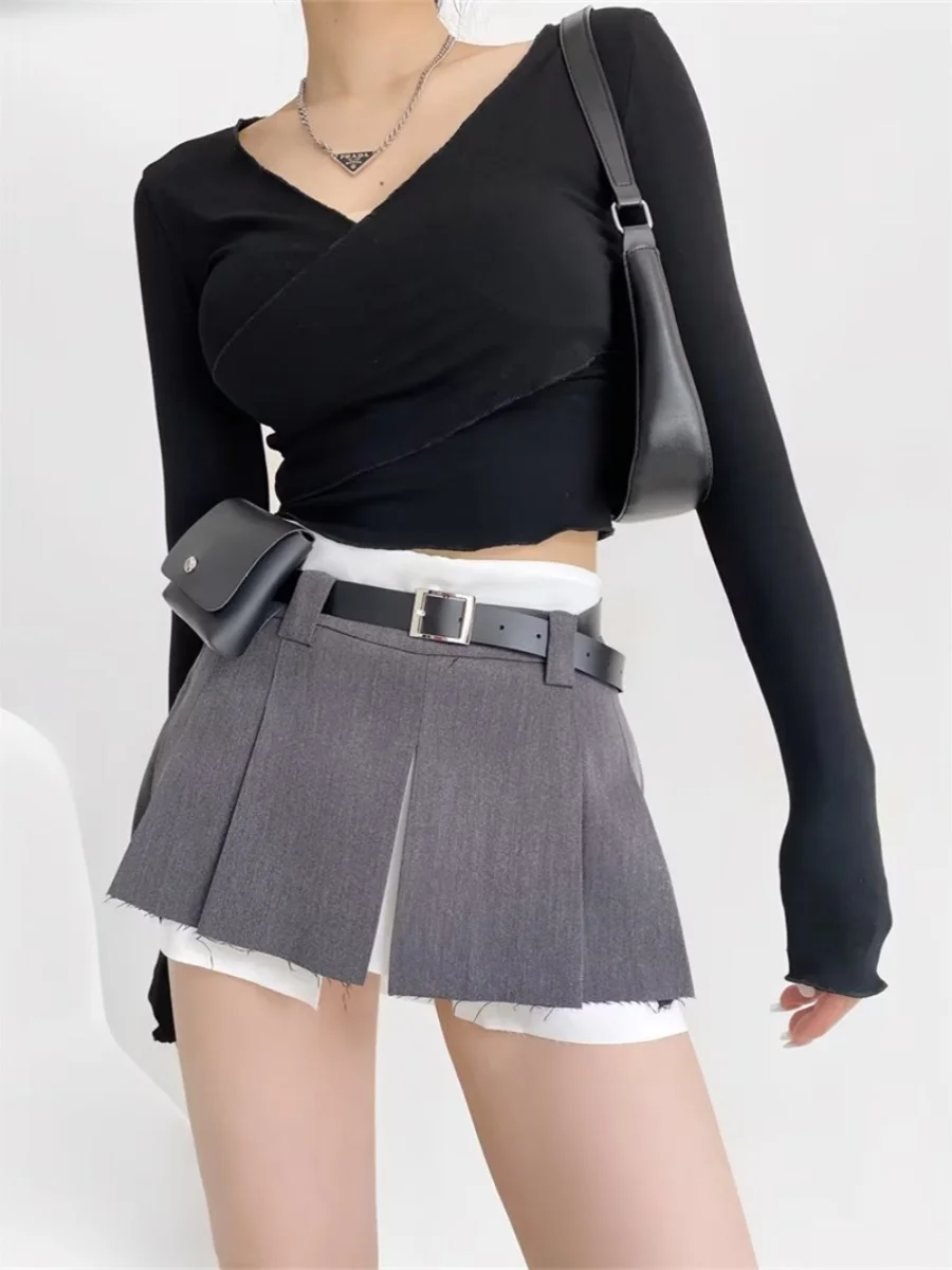 Design  Patchwork  Skirt American High School Sexy Plaid Anti-Light High Waist A-Line ort Skirt Trendy Street Sle