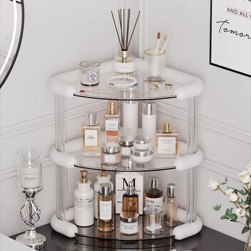 Transparent Makeup Rack 3-Tier Triangle Corner Shelf For Vanity Cosmetic Lipstick Storage Shelf Kitchen Bathroom Storage Rack